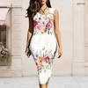 Women Plus Size Sleeveless Vest Midi Dress With Metal Ring Decorative On Left Neckline