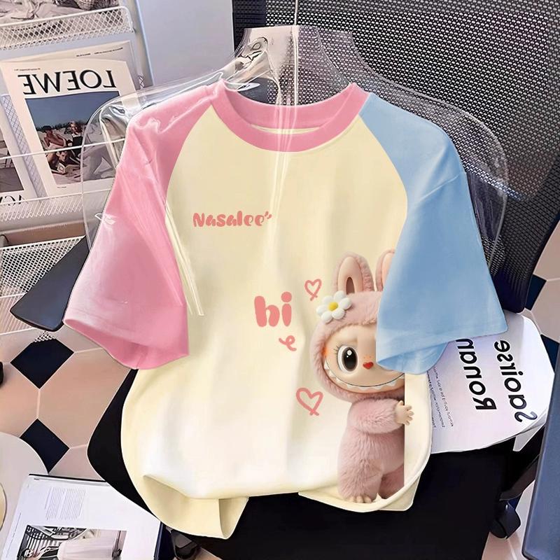 

Мультяшная графика Эльфа-монстра Лабубу Детская футболка с принтом Летняя Повседневная Женская футболка Топ Свободного Оверсайз Кроя с Коротким Рукавом Одежда 120