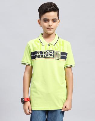 Boys Printed Green Polo Neck Half Sleeve T-Shirt