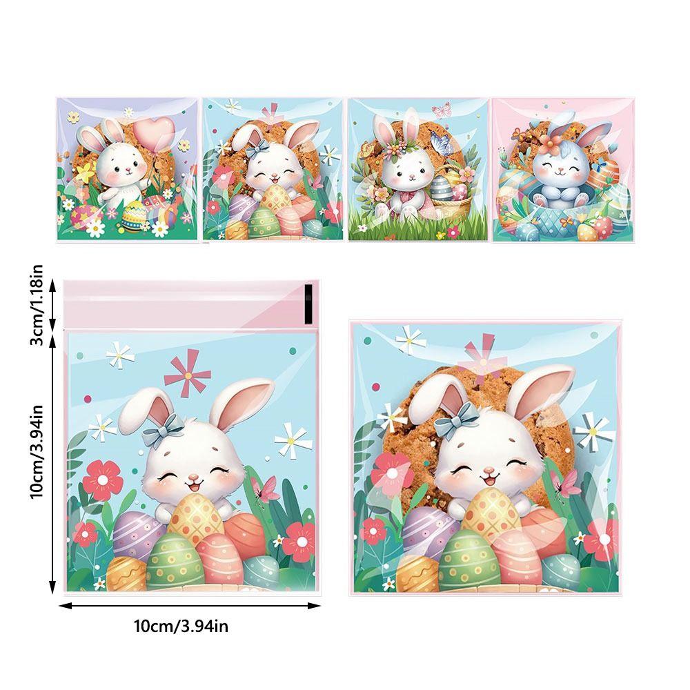 100PCS Multicolor Easter Candy Bags OPP Accessories Easter Cookie Bags Cartton Rabbit Eggs Wrapping Bag Biscuit Snacks Sugars
