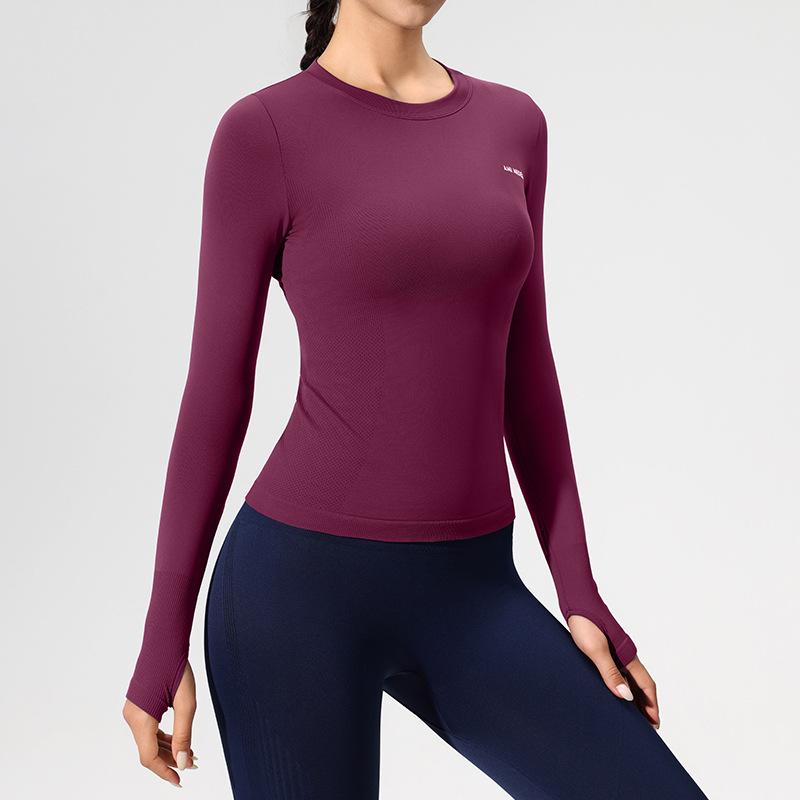 

Женский топ с длинным рукавом и круглым вырезом для йоги - Облегающий крой для пилатеса, бега и фитнеса Medium