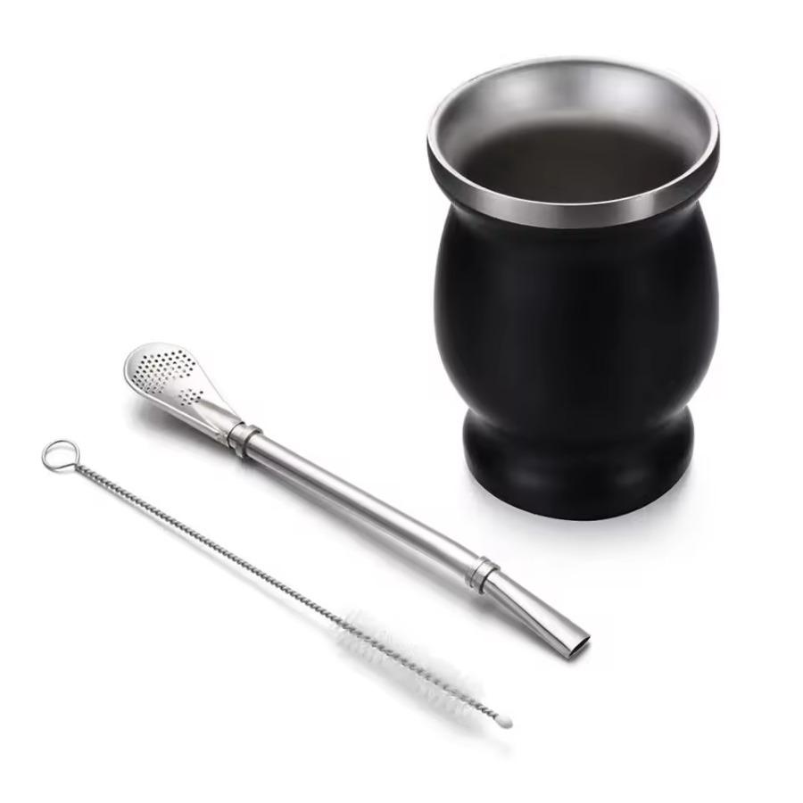 304 Stainless Steel Mate Cup  Double Wall Argentine Mate Gourd With Bombillas and Cleaning Brush