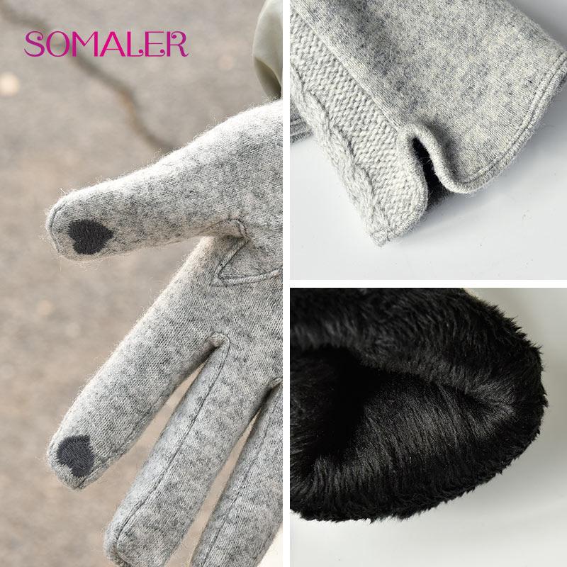 SOMALER Acessórios de inverno femininos Luvas quentes Luvas de tela de toque fofas Luvas femininas para meninas
