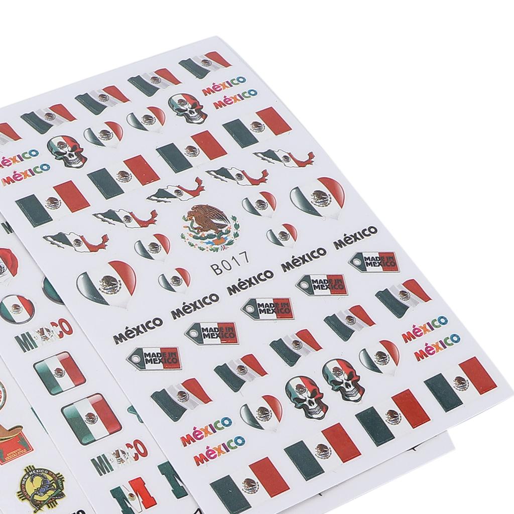 Sada 6 listů Mexická vlajka Samolepky na nehty Salon Samolepicí nálepky na nehty Dekorace