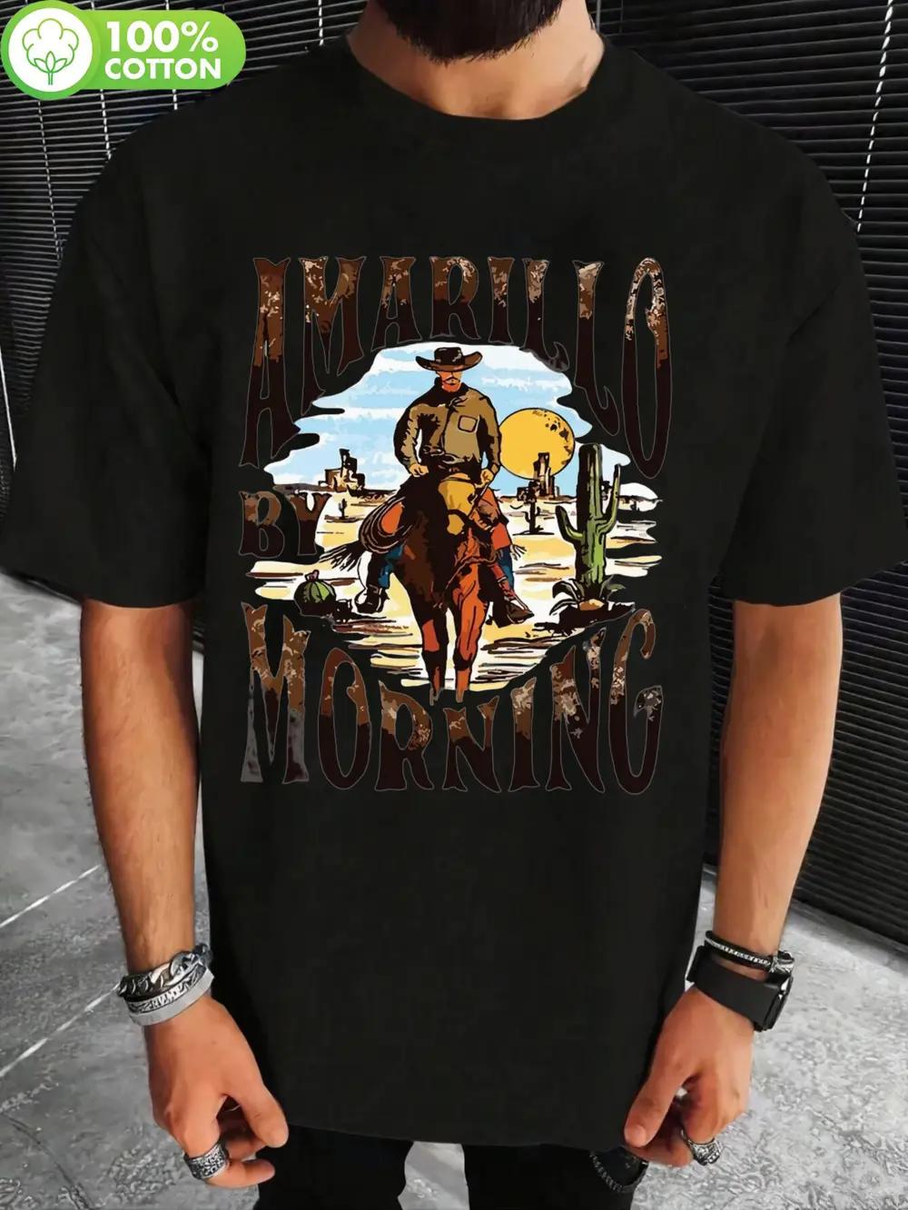 

Allseason Clothing Amarillo By Morning Vintage Cowboy Graphic T-shirt - 180g 100% Cotton Crew Neck Short Sleeve XXXXL