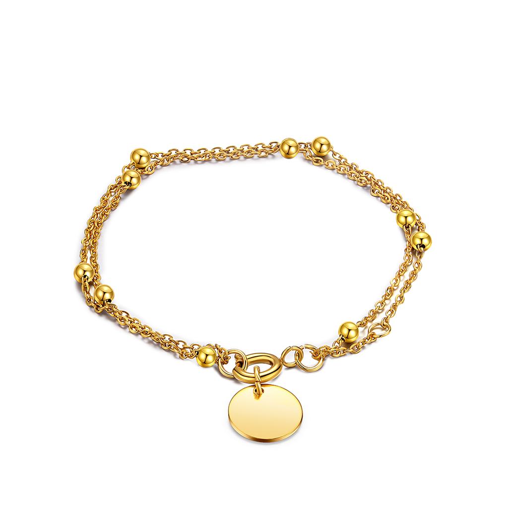 New Customize Name&Date Women Girls Link Chain Bracelet Stainless Steel Round Charm Personalized Jewelry Length 18cm