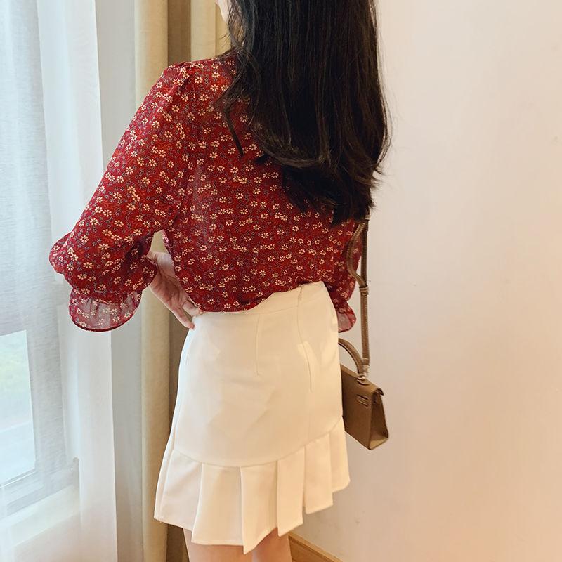 Květinová šifonová halenka Dámská s výstřihem do V Nadměrná velikost Volná spodní košile