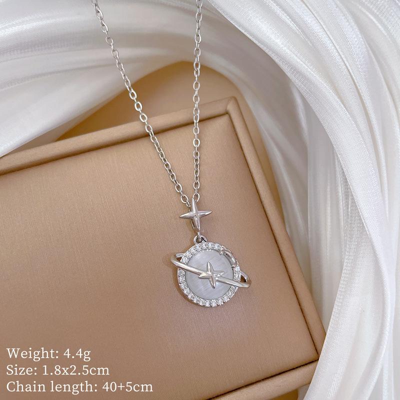 Light Luxury Micro-Inlaid Real Gold Opal Planet Necklace Women S New Collarbone Chain Light Luxury Niche Design Sense