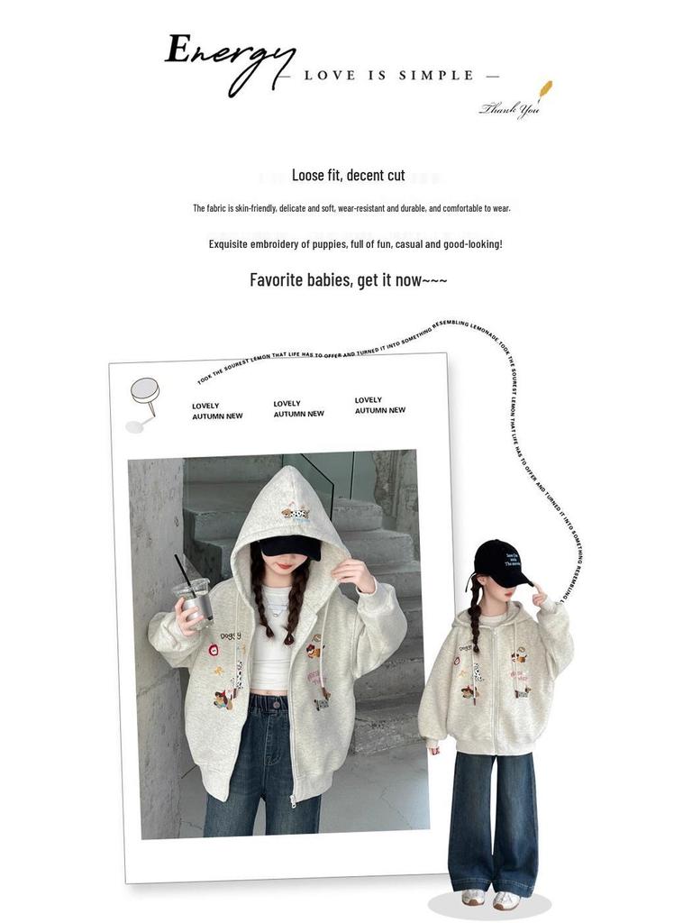 2025 Girls' Stylish Hooded Fleece-Lined Coat for Autumn/Winter