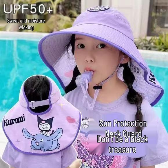 Children's Summer Sun Protection Hat with Face Shield and Wide Brim