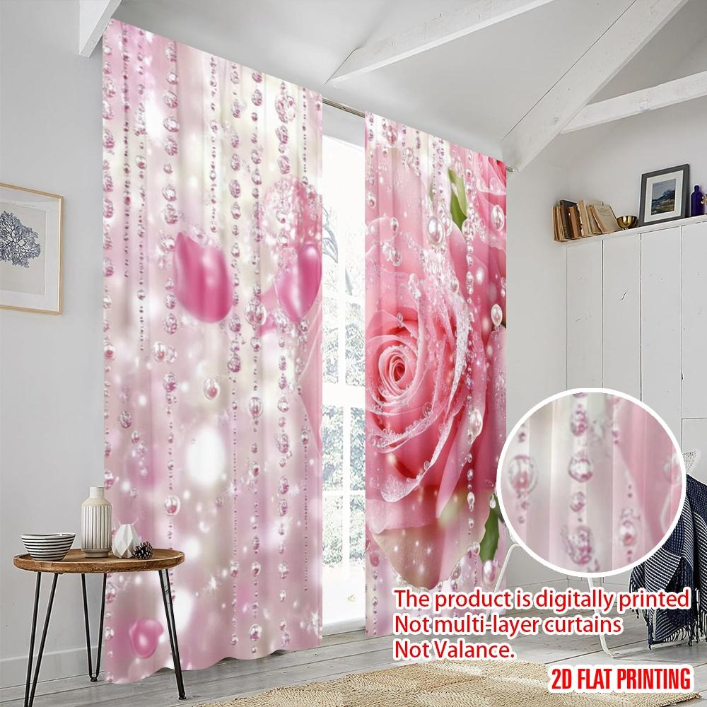 2pcs,2D Plane Printing Curtains&Window Treatment Crystal Roseburst Polyester Easy Install (without Rod) Home Decor Perfect for