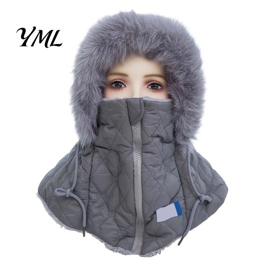 Breathable Zipper Face Cover Cap Women Winter Balaclava Hat, Quilted Mask Hood Closure, Fuzzy Trim, Windproof Ski with Fleece Lined, Warm Hat for Cold