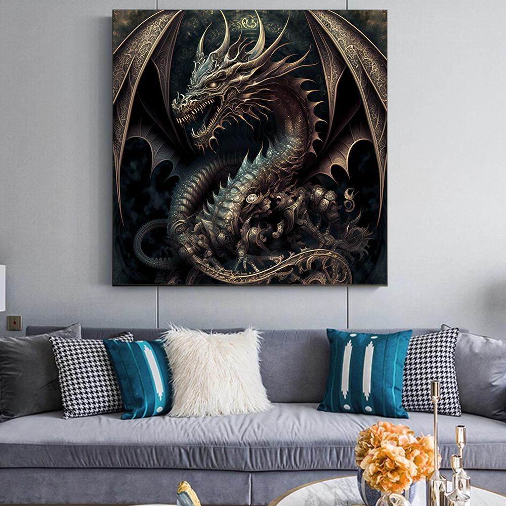 Animale fantezie abstracte Dragon negru Bufnita Vultur Leu Canvas Art Poster Prints Pictură Perete Cadou Living Poze Decorare
