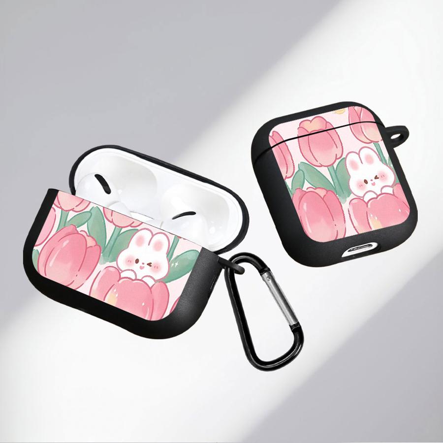 Weiche Kopfhörerhüllen Abdeckung Hülle Für Airpods Pro3 3 Pro 2 4 Pro2 1 Blume Rosa Tulpen Hase