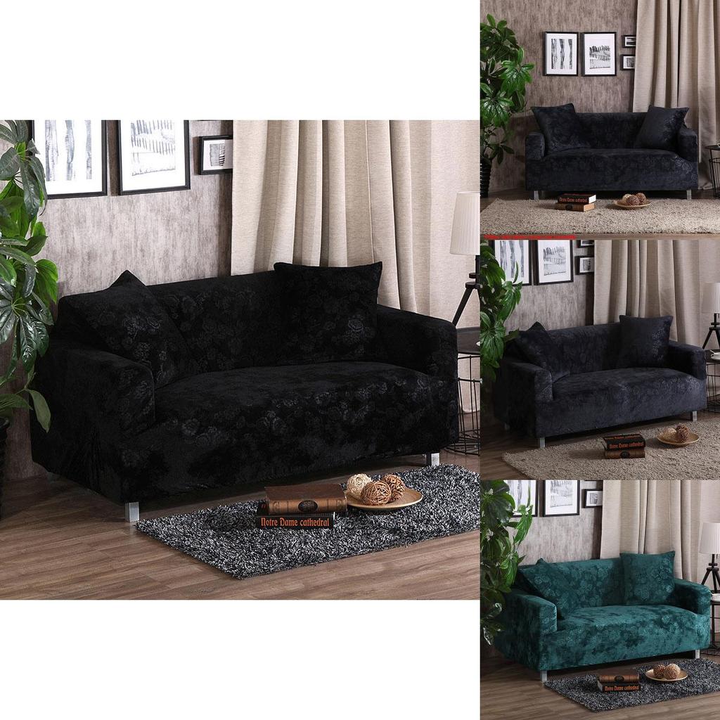 Luxurious Stretch Velvet Sofa Cover Slipcover Soft Embossing Flower Nonslip Wrinkle Resistant