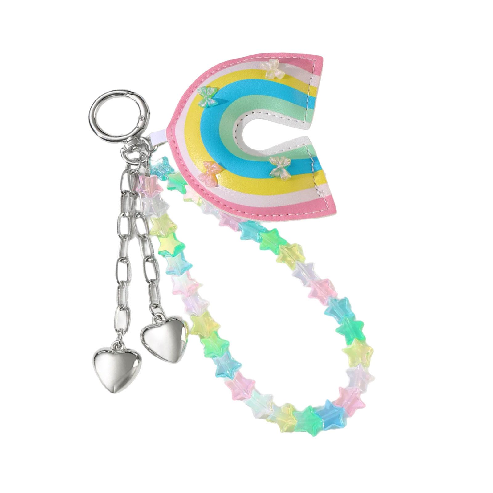 

Lovely Heart Keychain Braided Rope Keyring Bag Charm Bag Pendant Star Car Keychain Rainbow Handbag Charm Decorations A