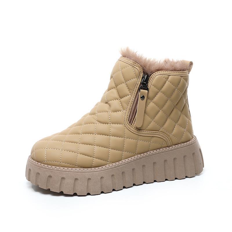 Women's Fleece-Lined Cotton Mid-Top Platform Boots - Warm, Thick Sole, Comfortable Snow Shoes