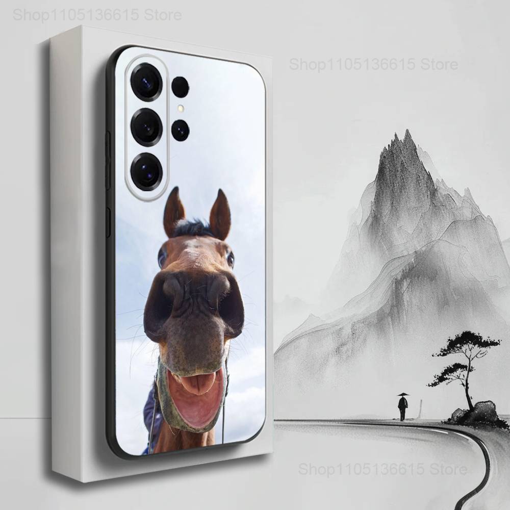Funny Expressions Horse Case For Samsung S23,S25,S20,S10,S9,S21,S24,S22,Ultra,FE,Plus,Lite,Soft Silicone Black