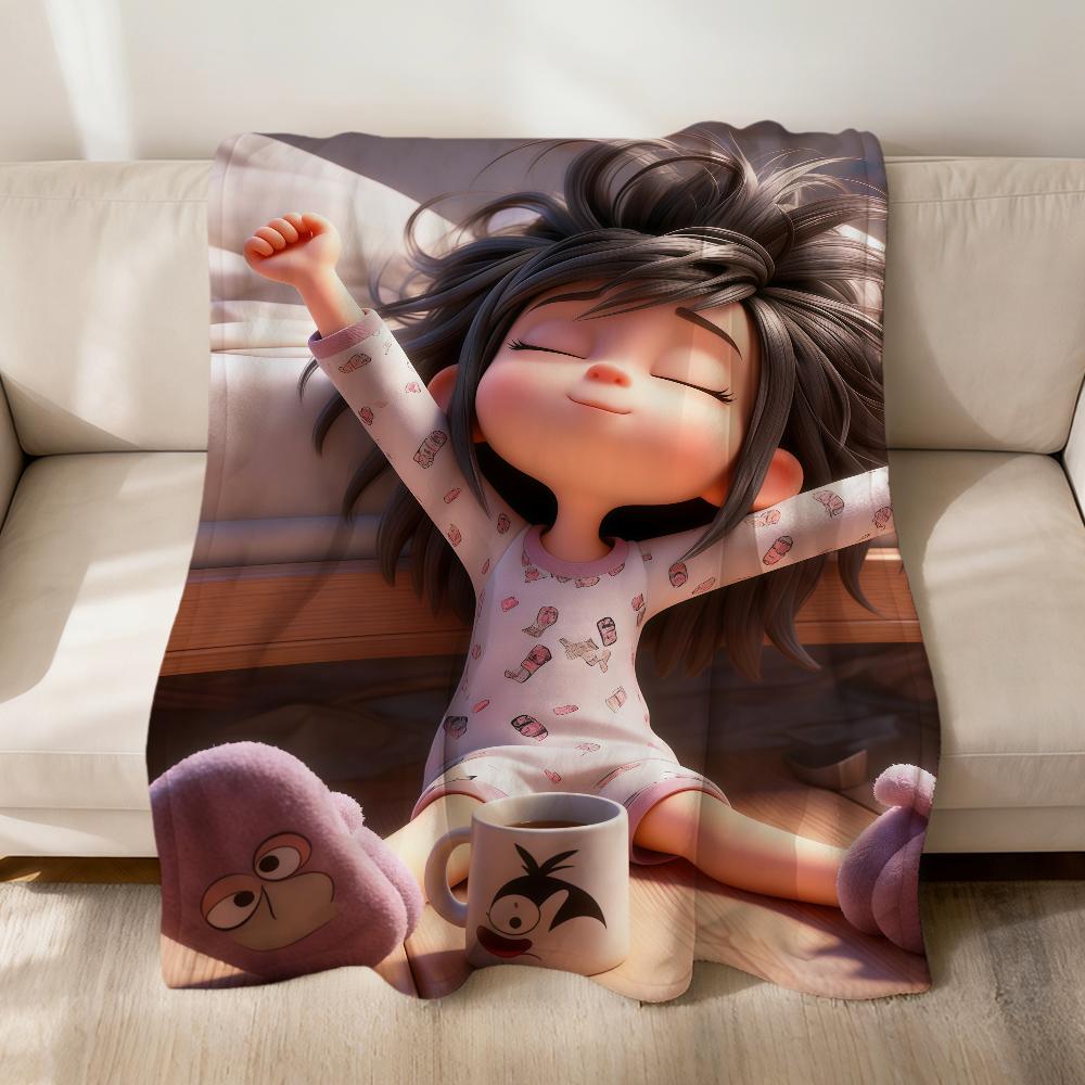Lustige Cartoon faule süße Mädchen mit chaotischen Haaren Flanell weiche warme Plüschdecke Sofa Wohnzimmer hogar Schlafzimmer Geschenk Zuhause Auto tragbar