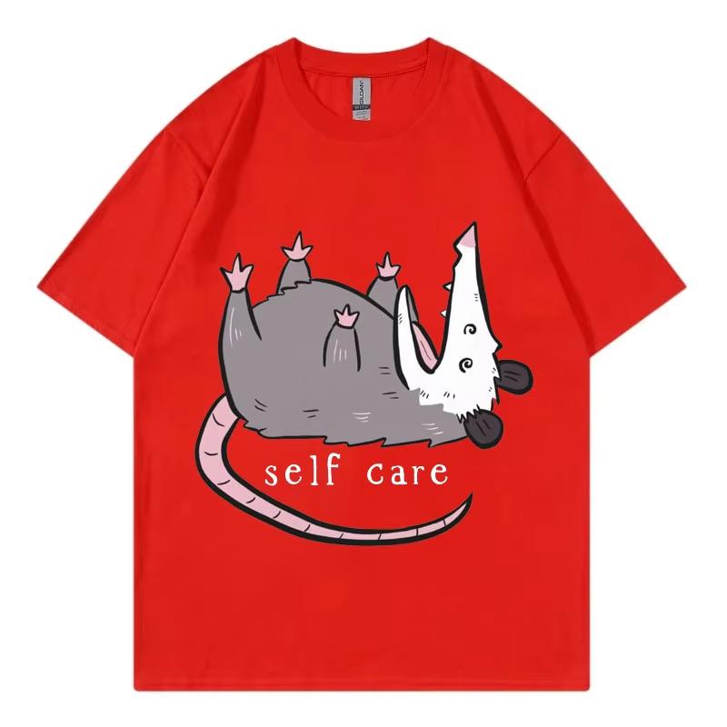 

Opossum Self Care Funny Animal Tshirt High Quality Fashion Oversized Short Sleeve Tshirts Unisex Casual Pure Cotton T Shirts S