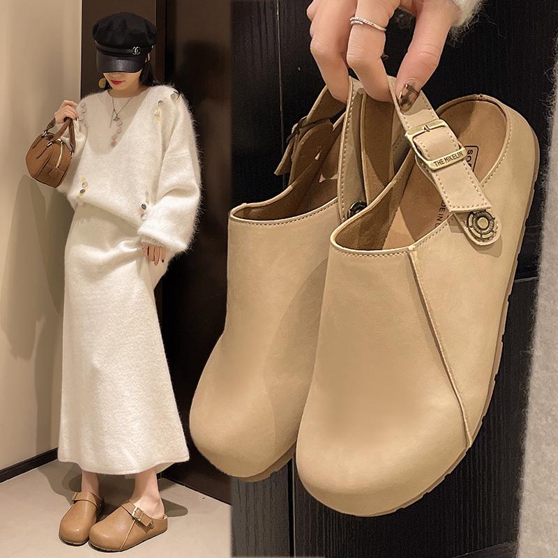 Low Slippers Platform Shoes Slides Cover Toe Loafers Slipers Women Pink 2025 Rubber PU Hoof Heels Fabric Rome Spring