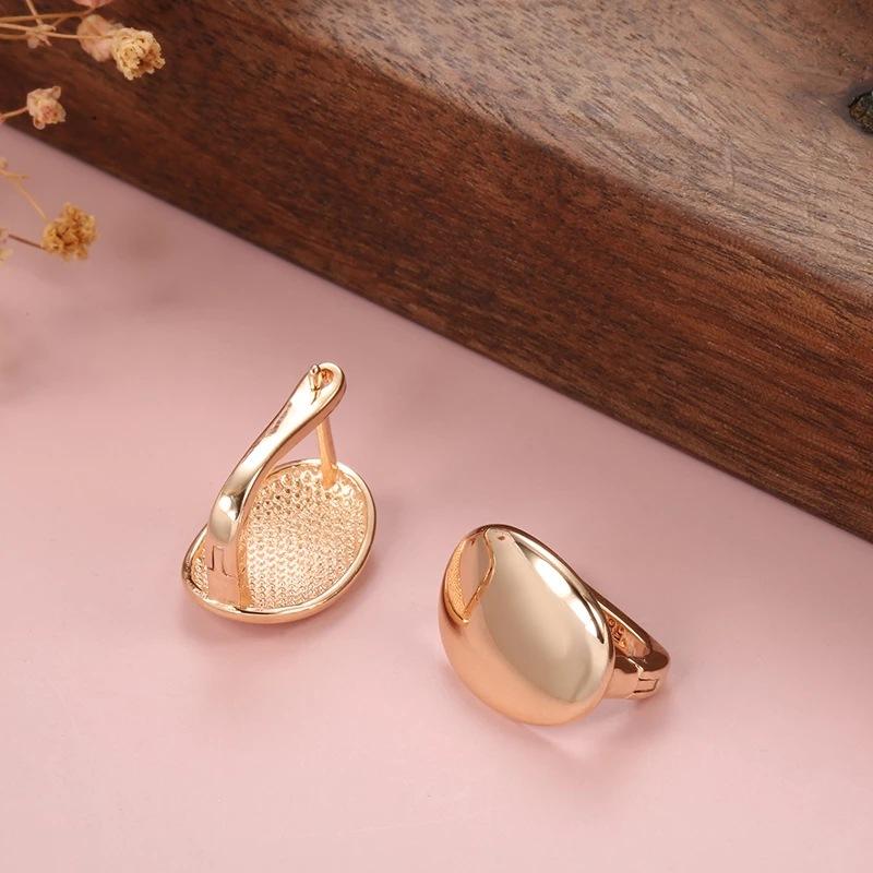Rose Gold Oval Clip-on Earrings with A Glossy Finish