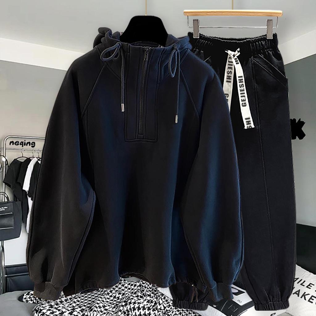 High-Quality Oversized Half-Zip Hoodie - Solid Color, Breathable Patchwork Design for Spring & Autumn
