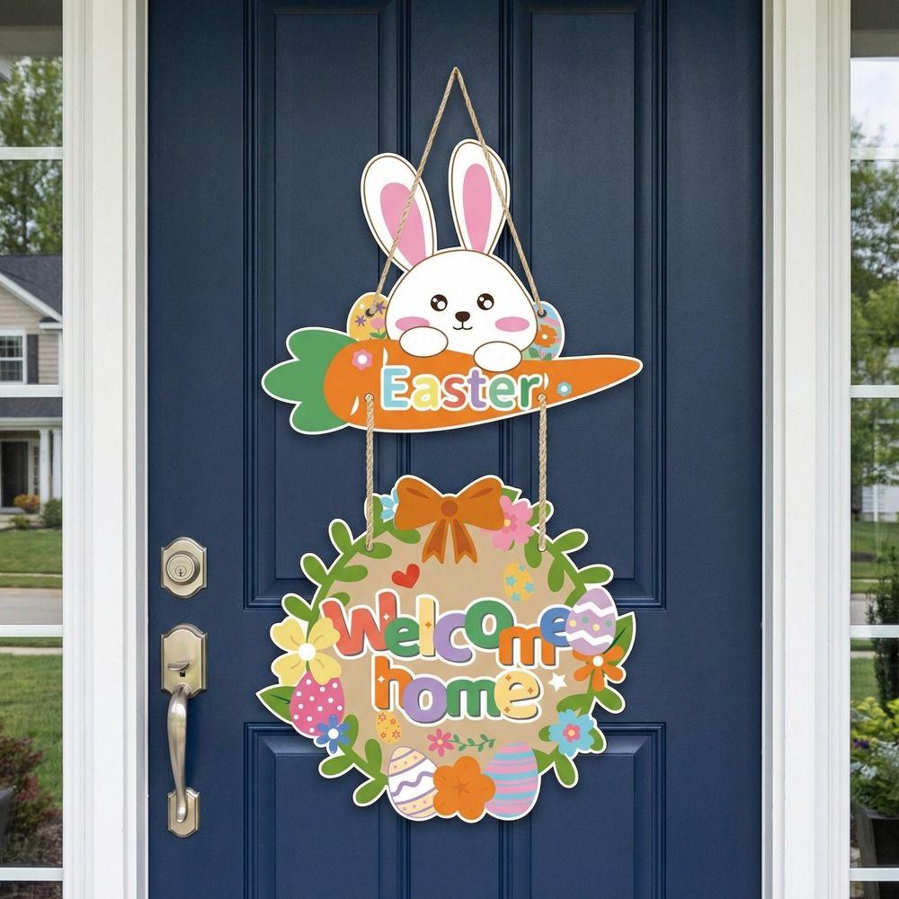 Cartoon Easter Door Hanger Colorful Easter Hanging Ornament Creative Bunny Egg Decor  Front Door