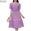 ZANZEA Women Casual Round Neck Summer Short Sleeve Print Dress