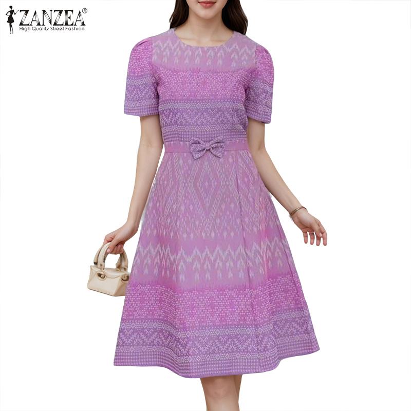 ZANZEA Women Casual Round Neck Summer Short Sleeve Print Dress
