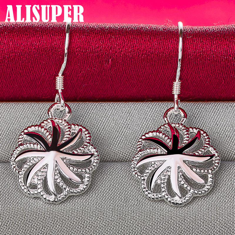 Orecchini pendenti a forma di fiore rotondo in argento sterling 925