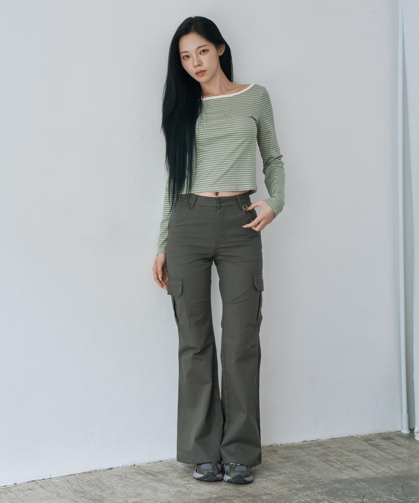 WAARFORWOMAN W1154 D-Ring Cargo Bootcut Pants_Charcoal