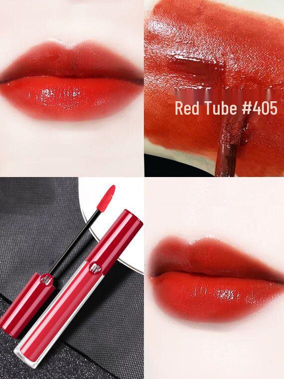 

Amani 405 Matte Lip Glaze - Long-lasting, Non-Transfer, in Tomato Color.