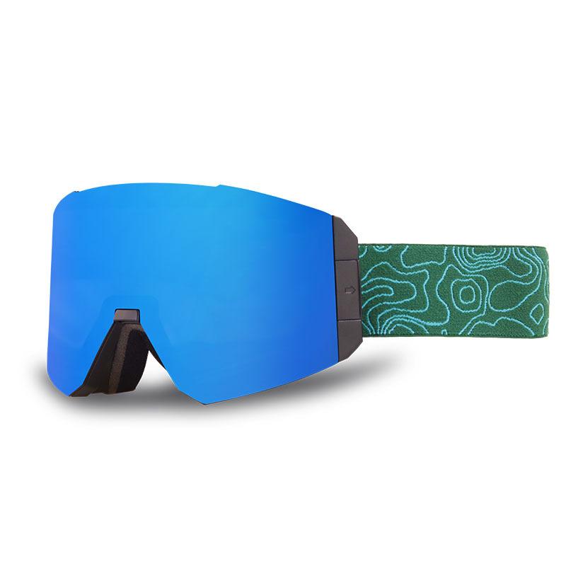 

Directly supplied outdoor sports glasses, large cylindrical ski goggles, double-layer anti-fog, wide-view ski goggles Green stripe with blue pa