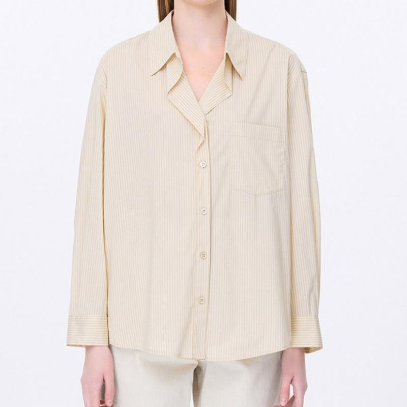 [shs Miss] Stripe Open Collar Pocket Shirt Swwstp12100