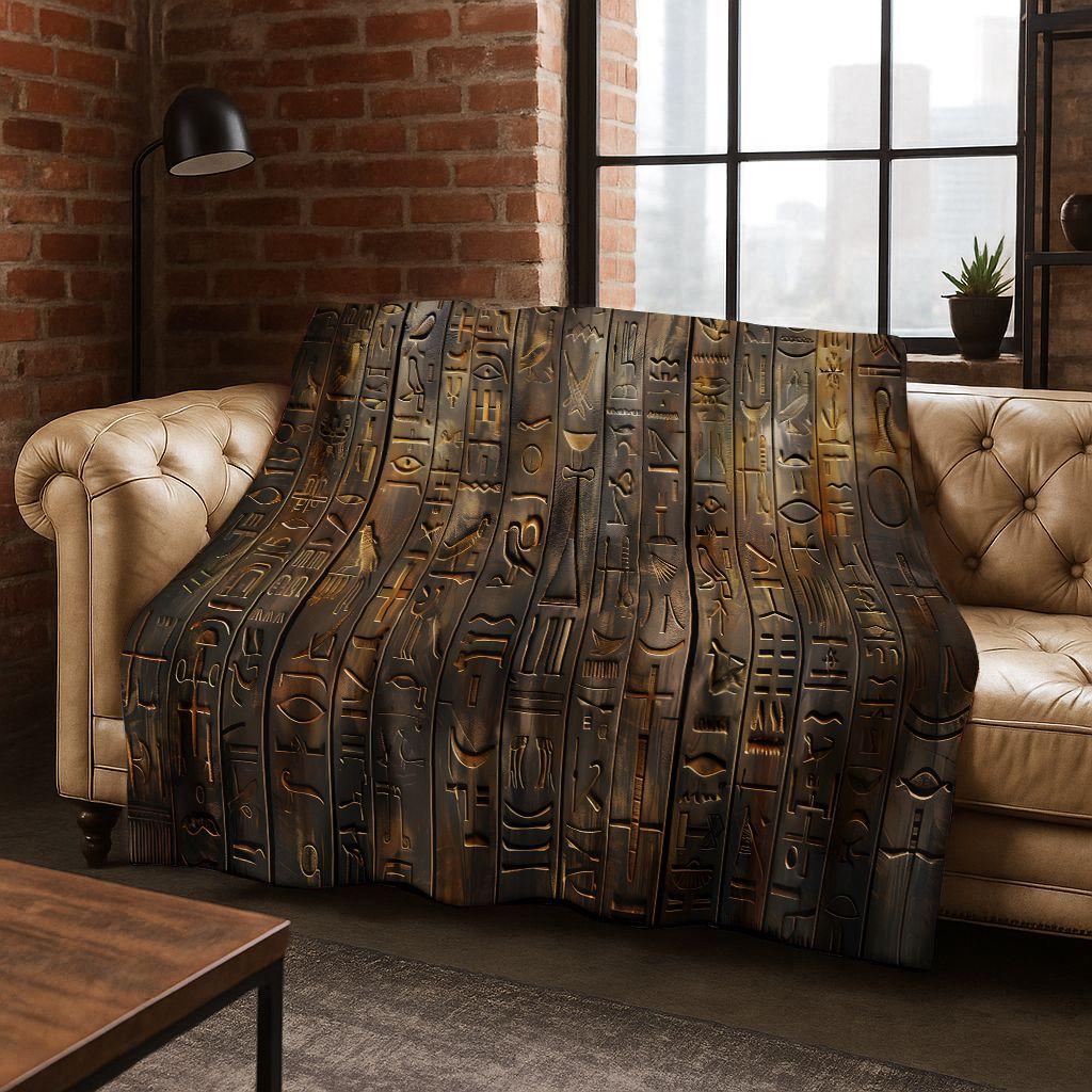 Ancient Egyptian Hieroglyphic Symbols Carved Murals Flannel Blanket,Cozy Soft Throw Blanket for Home Bedroom Bed Sofa Cover Gift