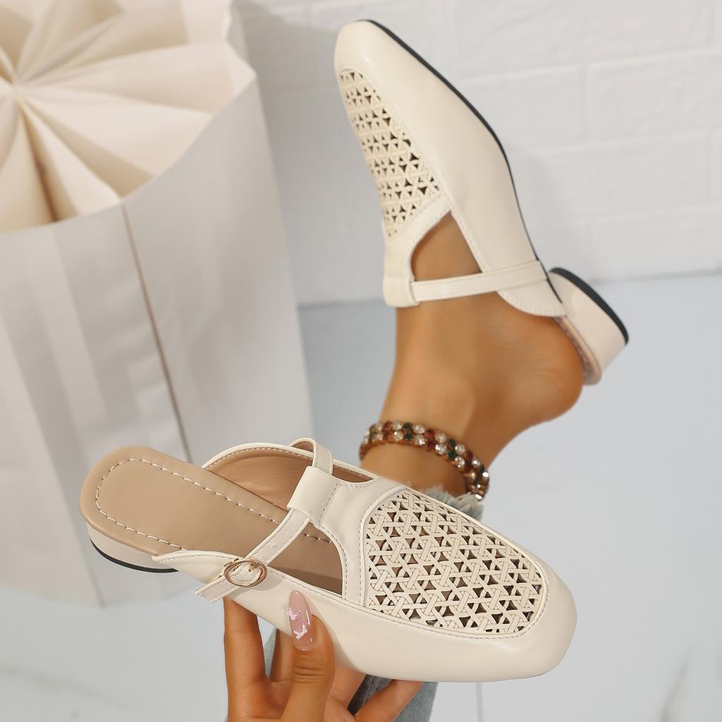 Fashion Summer 2025 New Baotou Half Slippers Mesh Hollow Breathable Comfortable Soft Bottom Women's Casual Sandals