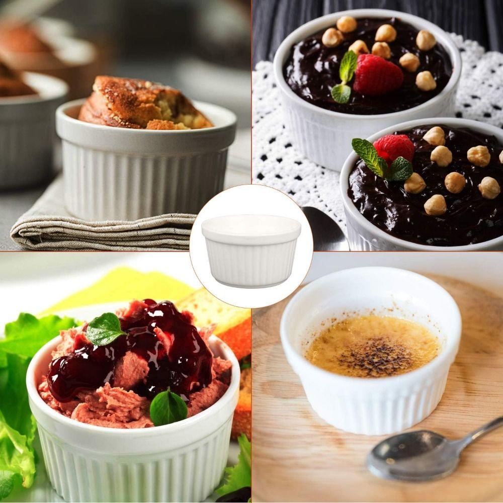 4Pcs Colorful Souffle Cups Oven Safe Fluted Porcelain Bowls Creme Brulee Dishes  Desserts