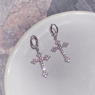 Zirkon Kreuz Anhänger Ohrringe Für Frauen Koreanische Drop Hoop Ohrringe Geburtstag Party Schmuck Geschenke