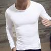 Men Spring Top Long Sleeve Round Neck Solid Color Slim Fit Pullover Warm Basic Plus Size Spring T-shirt for Work