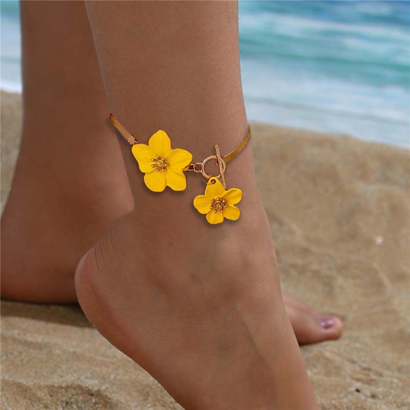 Fashion Cherry Blossom Charm Anklets for Women Summer Beach Accessories Gold Color Chain Anklet Leg Bracelets Wedding Gift