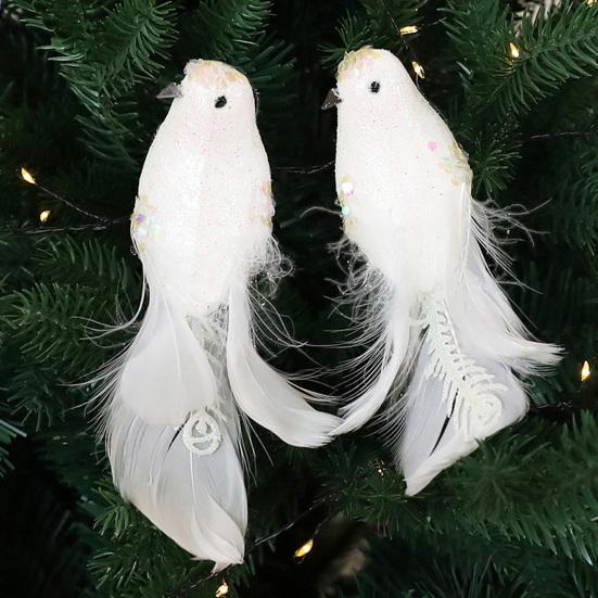 2 Pcs Artificial Simulation Birds Ornament Glitter Feathered Bird Christmas Tree Ornaments Clip Foam Fake Birds for Wreath Garland Crafts Tree Decor