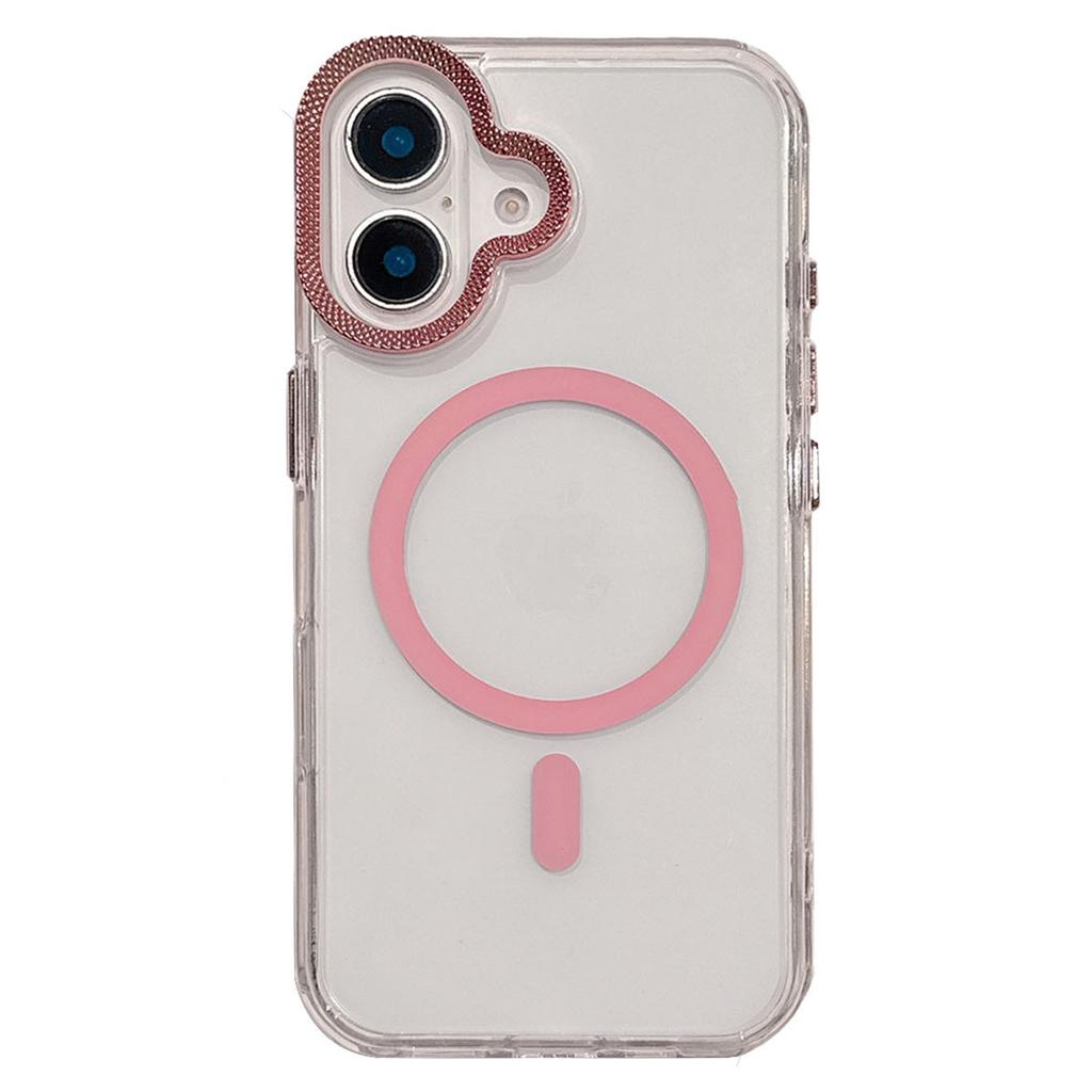 For iPhone 16 Case Compatible with MagSafe PC + TPU Clear Phone Cover with Diamond Texture Lens Frame