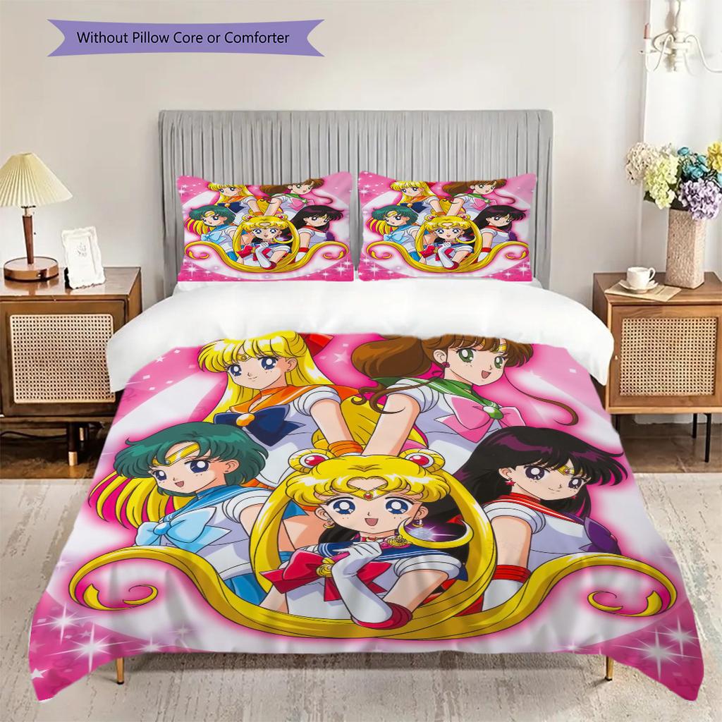 Cute cartoon theme Sailor Moon Tsukino Usagi cartoon comfortable home duvet cover and pillowcase (1 * duvet cover+2 * pillowcase, without core)A7