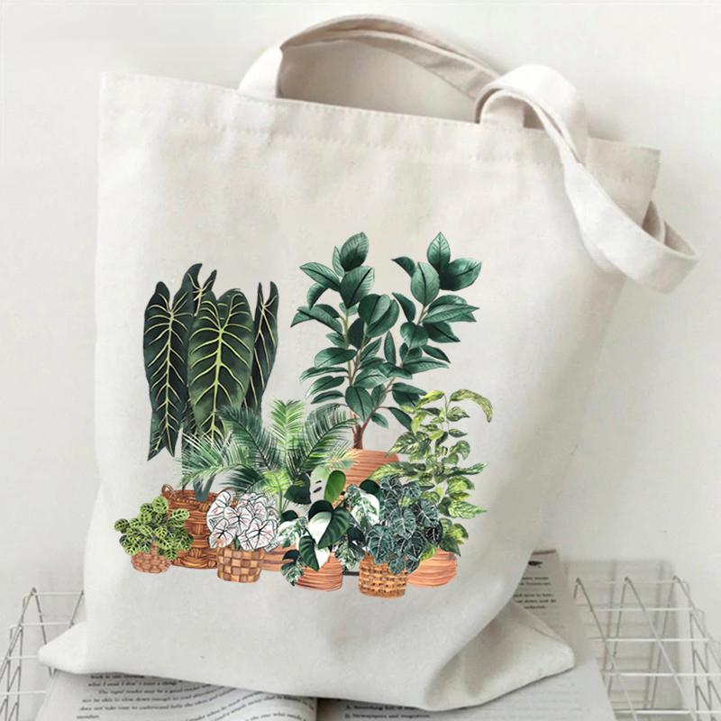 Funny Anime Cat Graphics Women Canvas Shoulder Bag Cartoon Animal and Plant Shopping Bag Kitten Lover Female Reusable Handbags