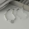 Silver Heart Pendant Bracelets Beaded Metal Hand Chain Trendy Imitation Pearl Bracelets  Gifts