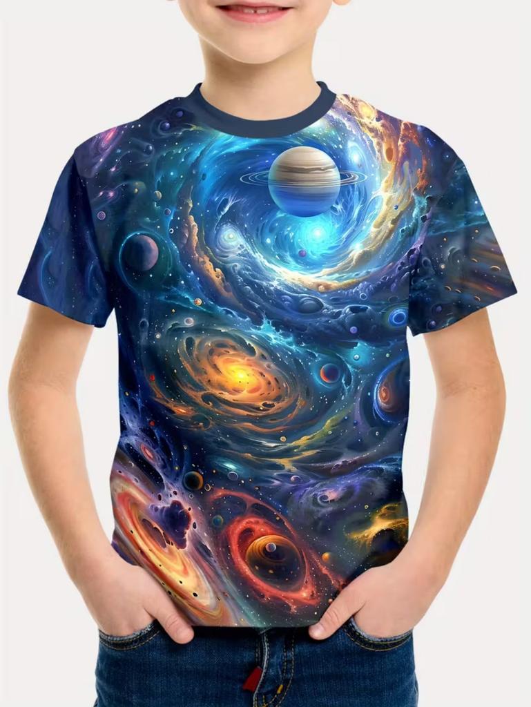 Jungen Kinder Kleidung Stylisch Cartoon Weltraum Astronaut Grafik T-Shirts Jungen Mädchen Sommer Kurzarm Outdoor Kleidung für Kinder