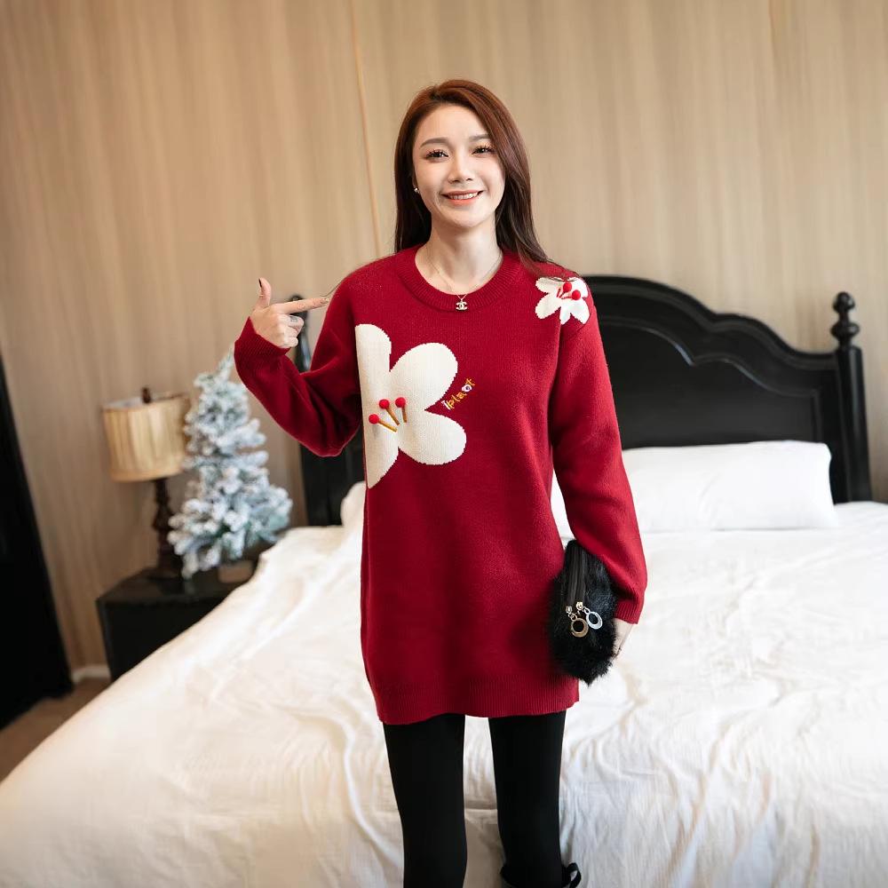 2026 Trendy Festive Red Year of the Horse Family Sweaters: Thickened Parent-Child Wear for New Year - Mother-Son & Mother-Daughter Styles Available