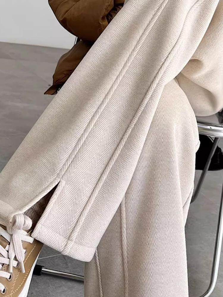 Women's Plus Size Velvet Herringbone Wool Wide-Leg Pants for Autumn/Winter