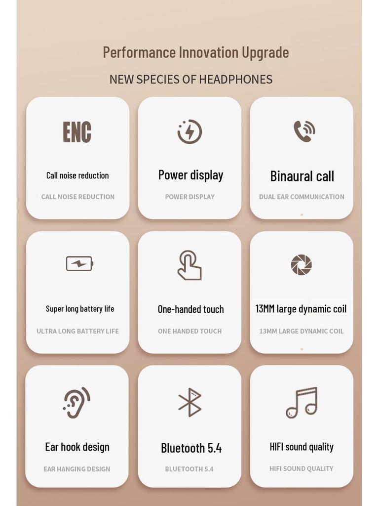 YX48 Wireless Bluetooth Ear-Hook Earbuds with HIFI Sound and ENC Noise Cancelling